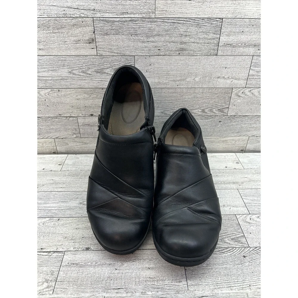 Clarks Collection Ultimate Comfort Black Leather Wedge Heel W/Zipper Sz 9.5M